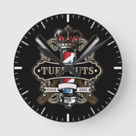 Elegantes Barbershop-Logo personalisieren 2 Runde Wanduhr