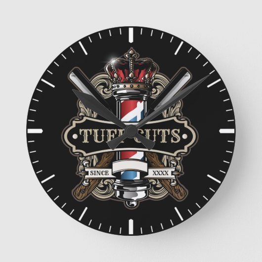 Elegantes Barbershop-Logo personalisieren 2 Runde Wanduhr (Vorderseite)