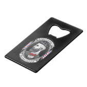 Elegantes Barbershop-Logo personalisieren Geldbeutel Flaschenöffner (Rückseite Schrägansicht)
