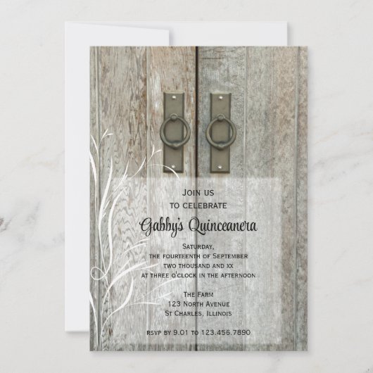 Elegantes Barn Doors Quinceñera Party Einladung (Vorderseite)