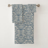 Elegantes Barock Blue Damask Brocade auf Weiß Badhandtuch Set (Insitu)