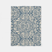 Elegantes Barock Blue Damask Brocade auf Weiß Fleecedecke (Vorderseite)