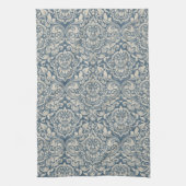 Elegantes Barock Blue Damask Brocade auf Weiß Geschirrtuch (Vertikal)