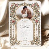 Elegantes Barock Gold Floral Foto Hochzeit Einladung