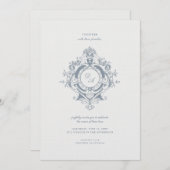 Elegantes Barock Wappen Minimalistisch Hochzeit Einladung (Vorne/Hinten)