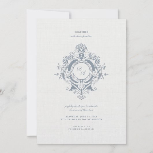 Elegantes Barock Wappen Minimalistisch Hochzeit Einladung (Vorderseite)