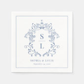 Elegantes Barock Wappen Monogram Blue Wedding Serviette (Vorderseite)