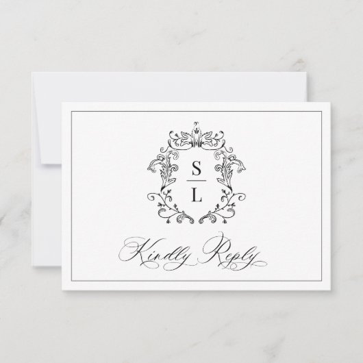 Elegantes Barock-Wappen Monogram Wedding RSVP Karte (Vorderseite)