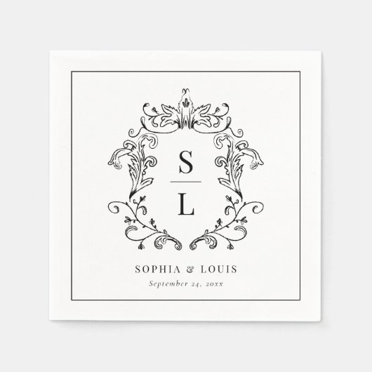 Elegantes Barock-Wappen Monogram Wedding Serviette (Vorderseite)