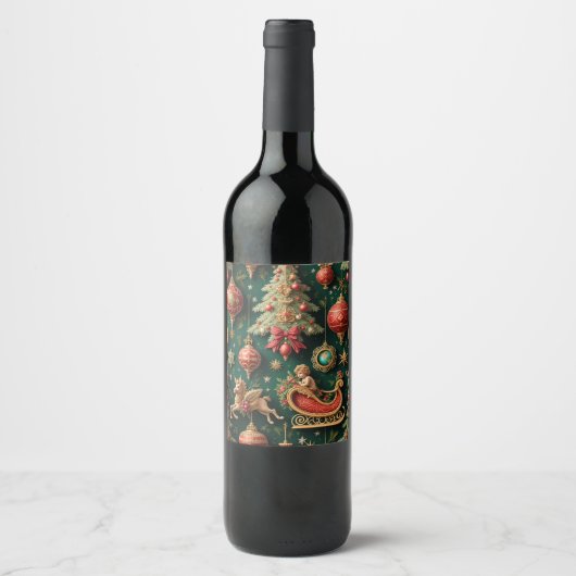 Elegantes Barock Weihnachtsweinlabel Weinetikett (Vorderseite)