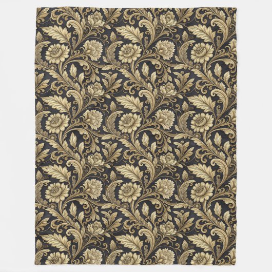 Elegantes Barockblanket in Gold und Schwarz Fleecedecke (Vorderseite)