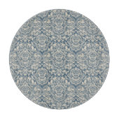 Elegantes Barockblau Damaskus Brokat auf weißem Gl Schneidebrett (Vorderseite)