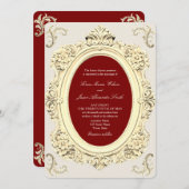 Elegantes Barockgold und Burgunder Hochzeit Einladung (Vorne/Hinten)