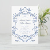 Elegantes Baroque Dusty Blue Frame Foto Hochzeit Einladung (Stehend Vorderseite)