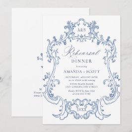 Elegantes Baroque Dusty Blue Frame Probe Dinner Einladung