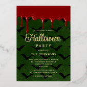 Elegantes Bat Blopping Halloween Gold Folieneinladung (Vorderseite)
