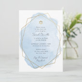 Elegantes Bat Mitzvah, blaue Wasserfarbe, doppelse Einladung (Stehend Vorderseite)