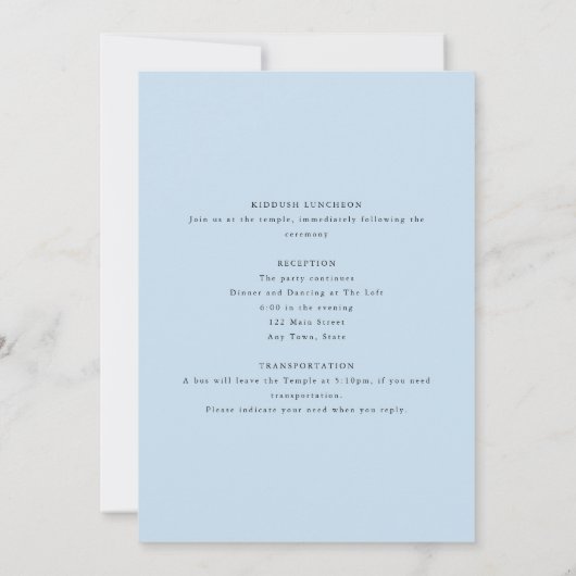 Elegantes Bat Mitzvah, blaue Wasserfarbe, doppelse Einladung (Rückseite)