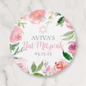 Elegantes Bat Mitzvah Personalisiert Pink Floral P Geschenkanhänger (Vorderseite)
