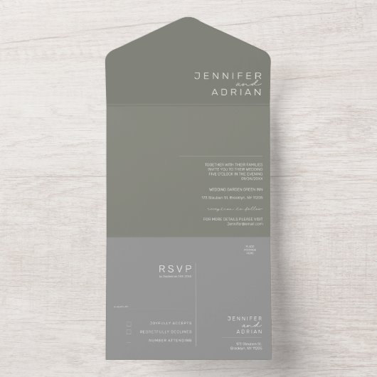 Elegantes Battleship Gray Minimal Modernes Siegel All In One Einladung (Innen Boden)