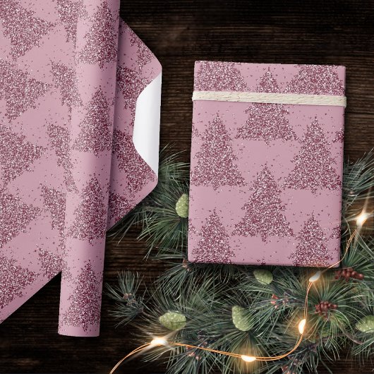 Elegantes Baummuster | Dusty Mauve Pink Weihnachte Geschenkpapier