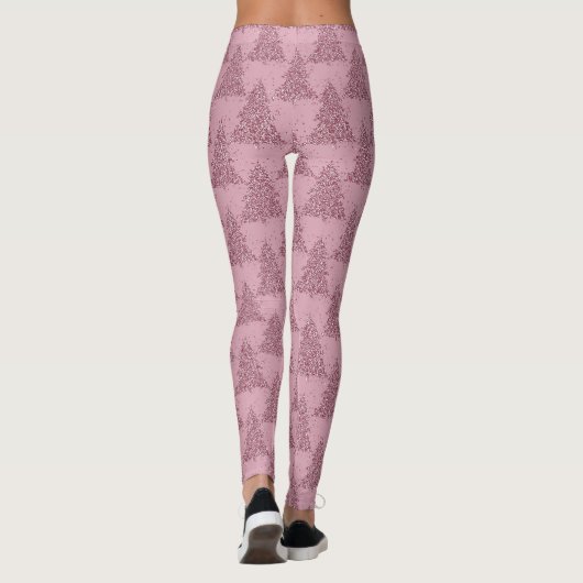 Elegantes Baummuster | Dusty Mauve Pink Weihnachte Leggings (Rückseite)