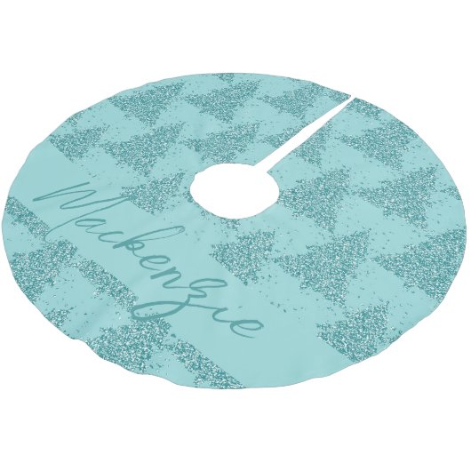 Elegantes Baummuster | Luxe Aqua Mint Custom Polyester Weihnachtsbaumdecke (Schrägansicht)