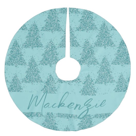 Elegantes Baummuster | Luxe Aqua Mint Custom Polyester Weihnachtsbaumdecke (Vorderseite)