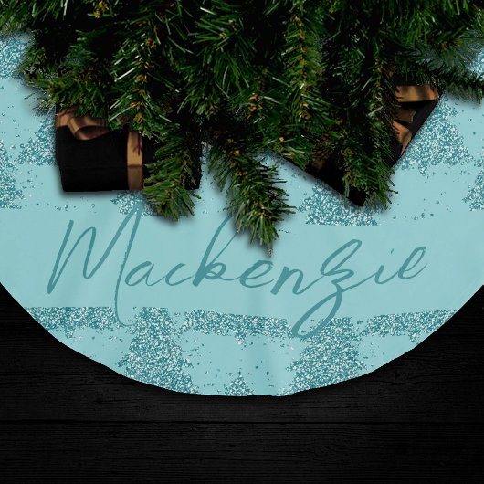 Elegantes Baummuster | Luxe Aqua Mint Custom Polyester Weihnachtsbaumdecke