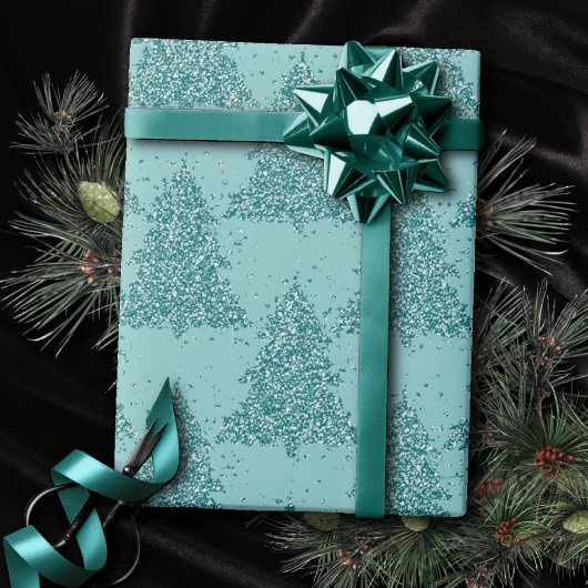 Elegantes Baummuster | Luxe Aqua Mint Weihnachten Geschenkpapier