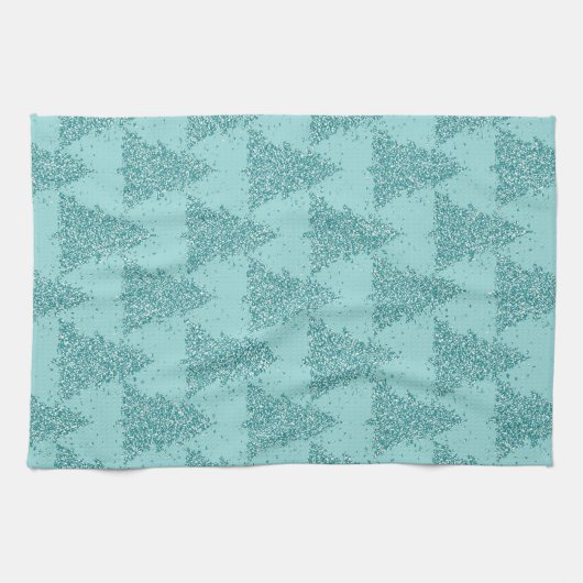 Elegantes Baummuster | Luxe Aqua Mint Weihnachten Geschirrtuch (Horizontal)