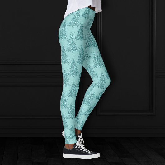 Elegantes Baummuster | Luxe Aqua Mint Weihnachten Leggings