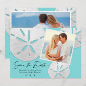 Elegantes Beach Aquamarines White Sand Dollars Fot Save The Date (Vorne/Hinten)