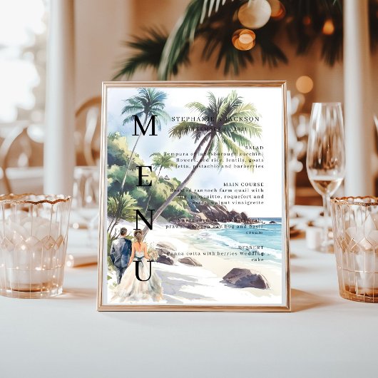 Elegantes Beach Classic Wedding Bar Menu Poster