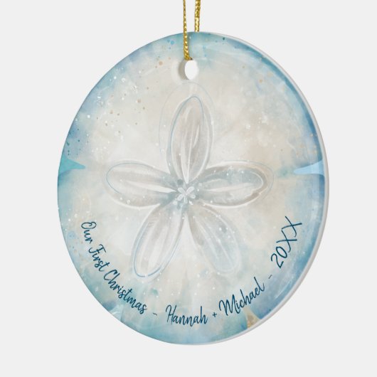Elegantes Beach Foto Wasserfarbener Sand Dollar Keramik Ornament (Links)