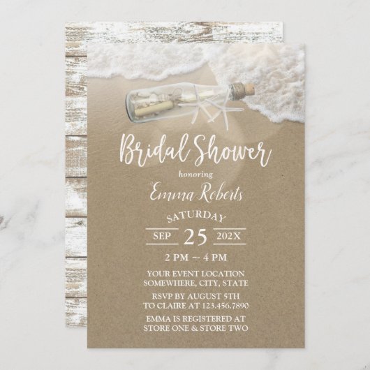 Elegantes Beach Liebe Message Bottle Brautparty Einladung (Vorne/Hinten)