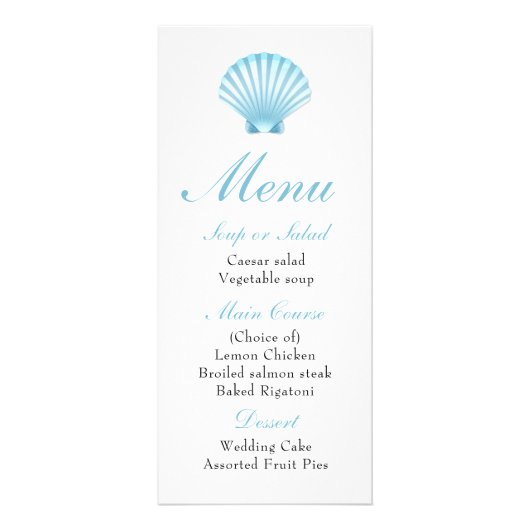 Elegantes Beach Nautical Seashell Wedding Menu Werbekarte (Vorne)