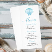 Elegantes Beach Nautical Seashell Wedding Menu Werbekarte