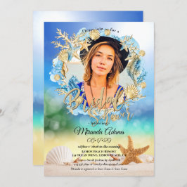 Elegantes Beach Starfish Muschel Brautparty Foto Einladung