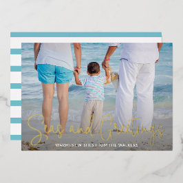 Elegantes Beach Vacation Foto Weihnachten Gold Folien Feiertagskarte