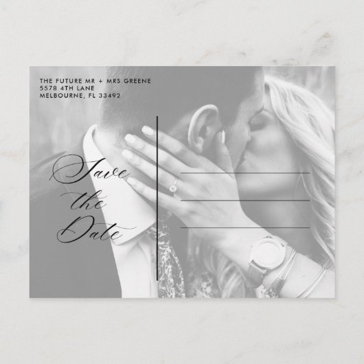 Elegantes Beach Wedding Foto Save the Date Ankündigungspostkarte (Rückseite)