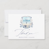 Elegantes Beach Wedding Monogram Wappen Dankeskarte (Vorderseite)