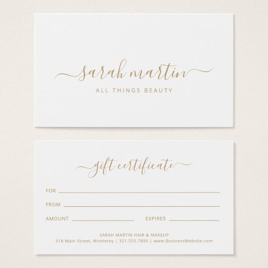 Elegantes Beauty Salon Gold Geschenkgutschein (Vorne & Hinten)
