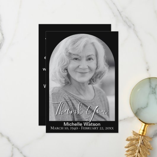 Elegantes Beerdigungsbogen Foto Dankeschön Karte (Vorderseite/Rückseite Beispiel)