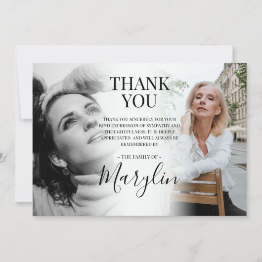 Elegantes Beerdigungsdenkmal vor und nach dem Foto Dankeskarte (Vorderseite)