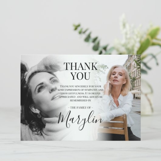 Elegantes Beerdigungsdenkmal vor und nach dem Foto Dankeskarte (Stehend Vorderseite)