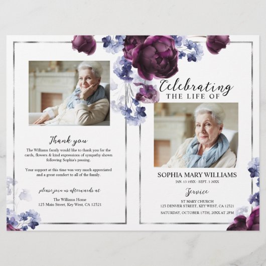 Elegantes Beerdigungsprogramm | Dienstplan (Vorderseite)