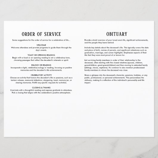 Elegantes Beerdigungsprogramm für das moderne Schw (Rückseite)