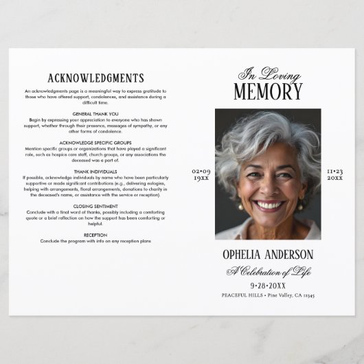 Elegantes Beerdigungsprogramm für das moderne Schw (Vorderseite)