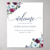 Elegantes Begrüßungszeichen Berry, Blau, Burgund Poster (Vorne)